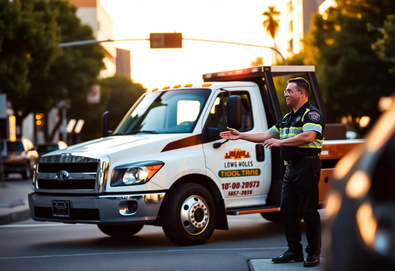 Maps Towing flatbed truck transporting a vehicle