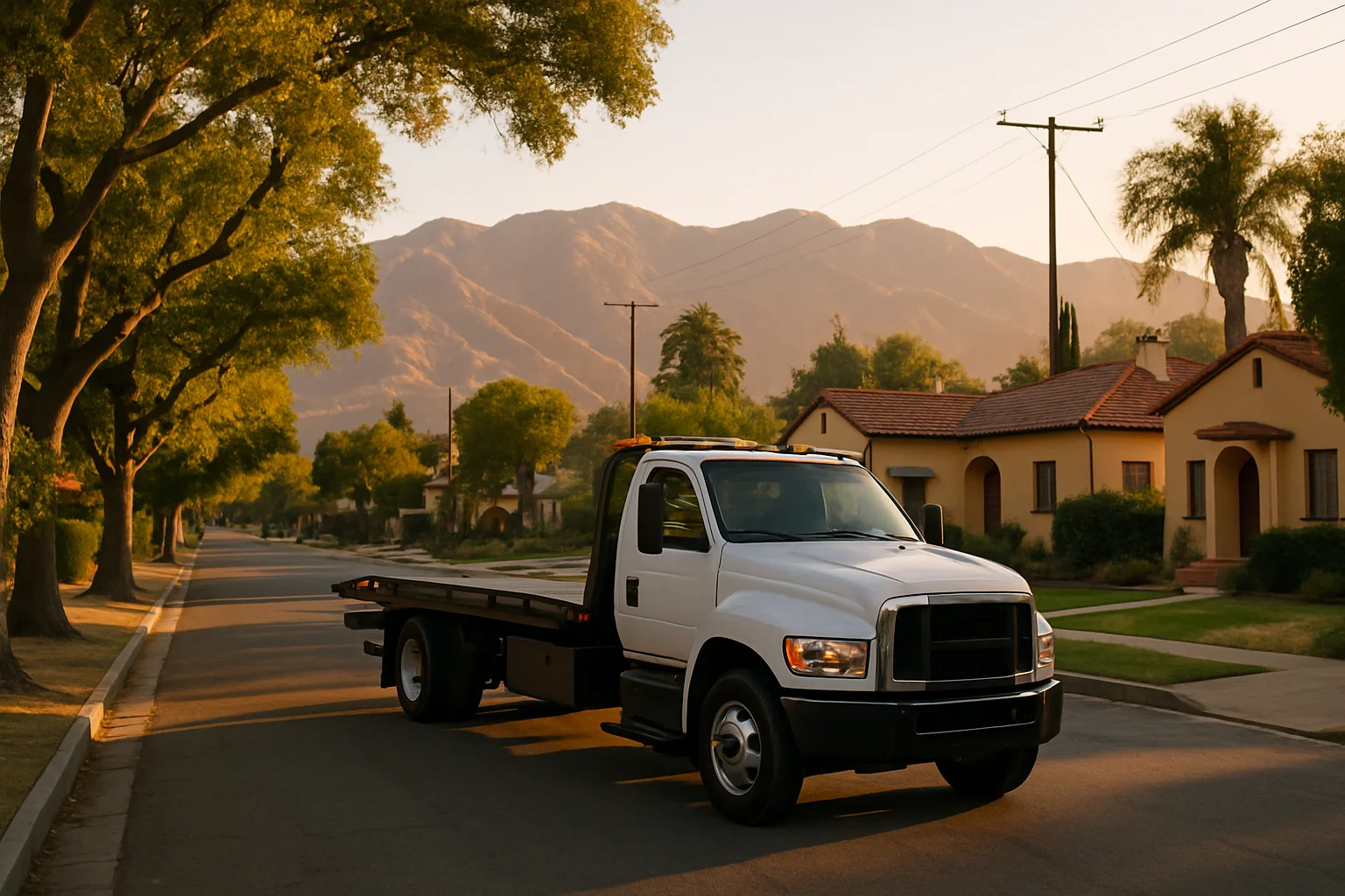 Flatbed tow truck in Altadena, California