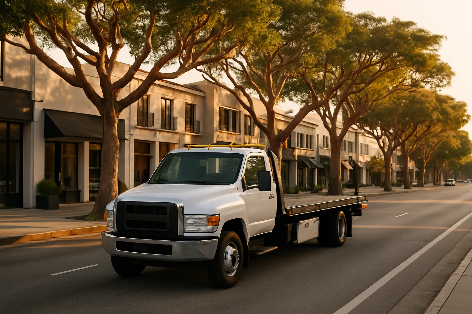 Flatbed tow truck in Brentwood, California