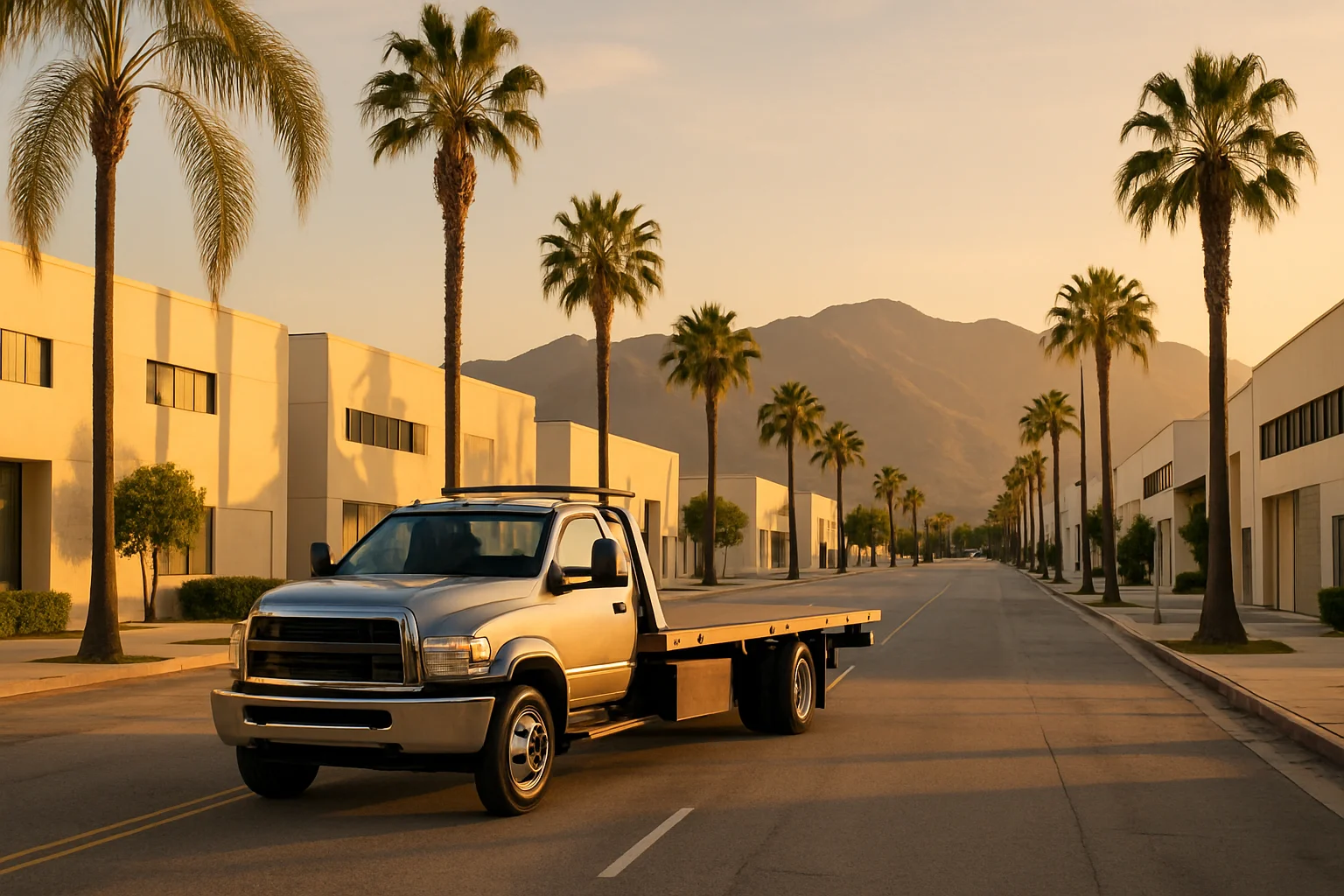 Flatbed tow truck in Burbank, California