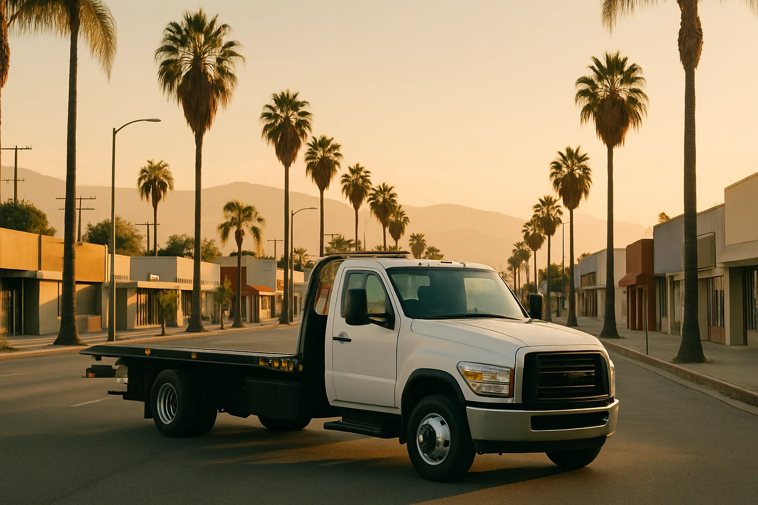 Flatbed tow truck in Canoga Park, California