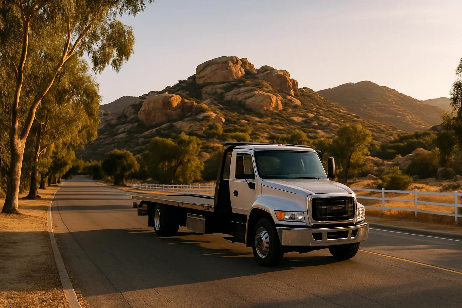 Flatbed tow truck in Chatsworth, California