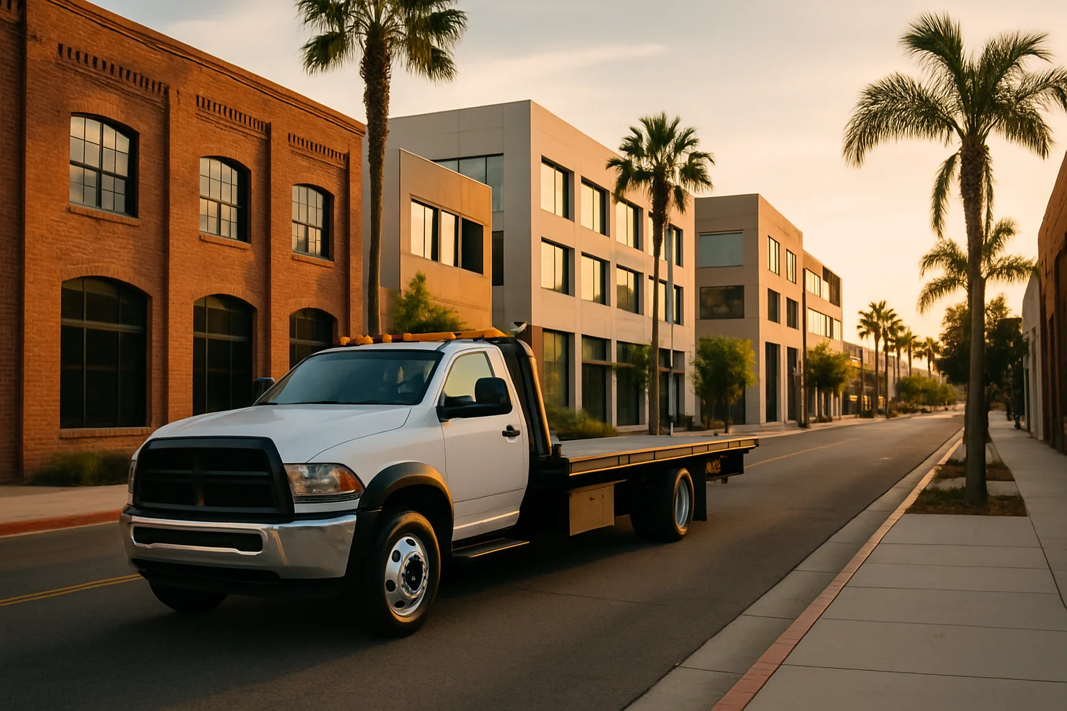 Flatbed tow truck in Culver City, California