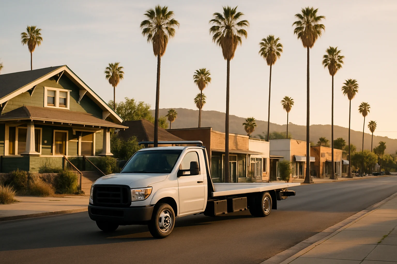 Flatbed tow truck in Eagle Rock, California