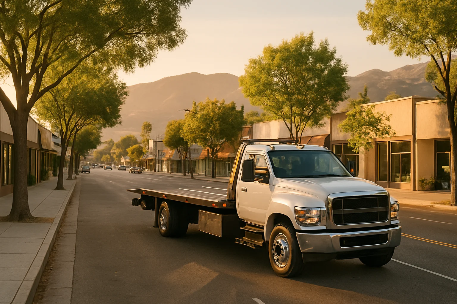 Flatbed tow truck in Encino, California