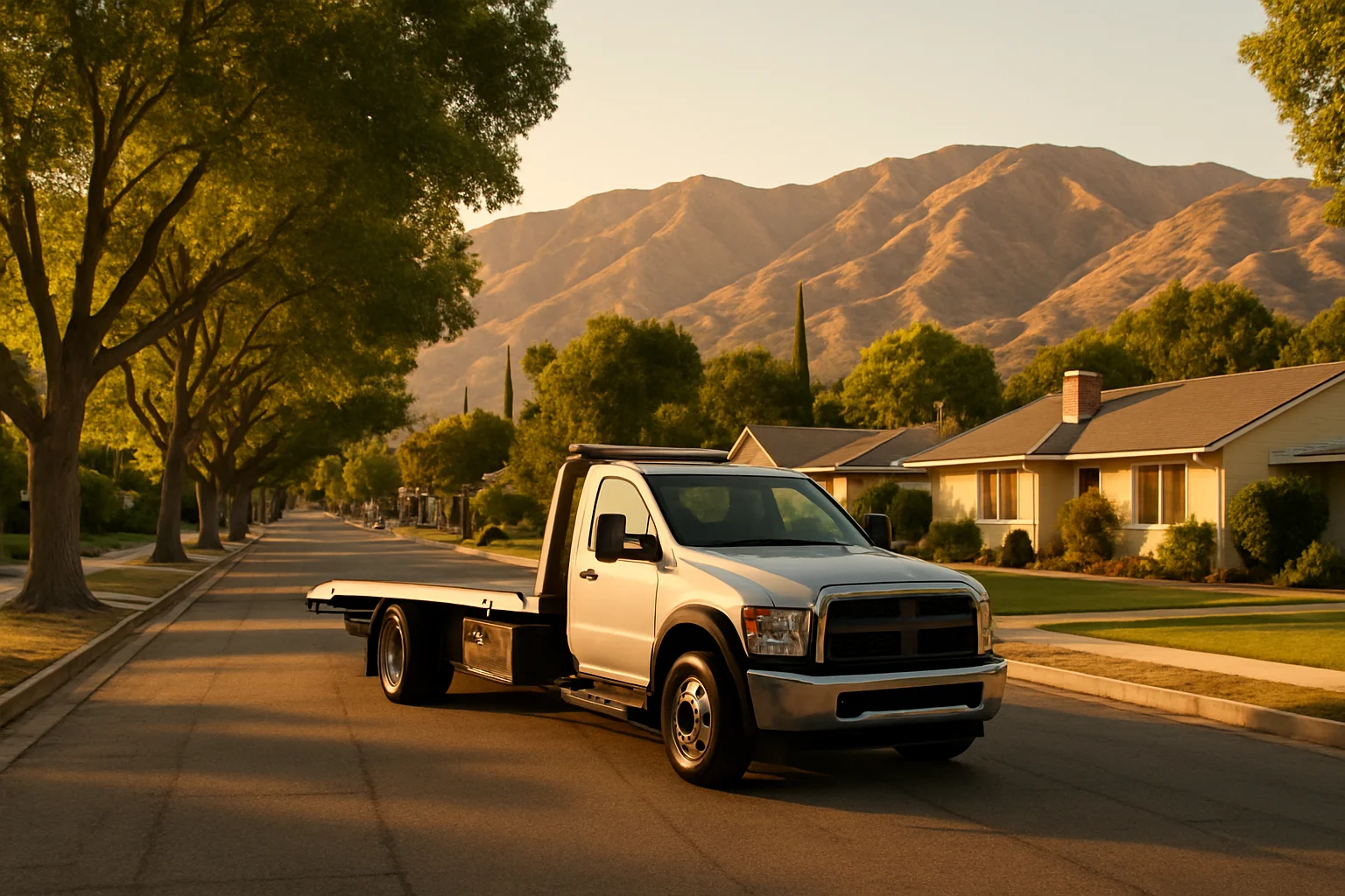 Flatbed tow truck in Granada Hills, California