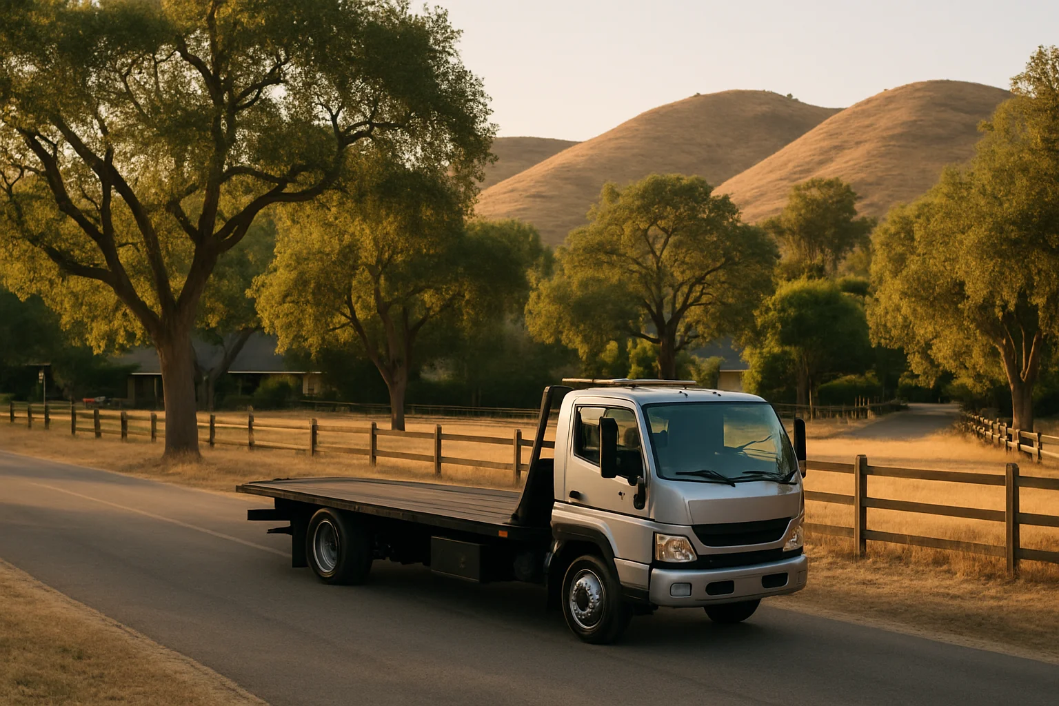 Flatbed tow truck in Hidden Hills, California