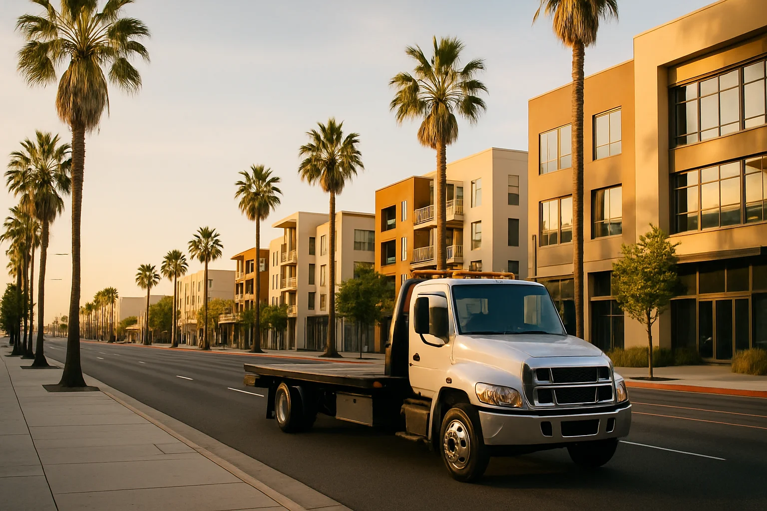 Flatbed tow truck in Inglewood, California