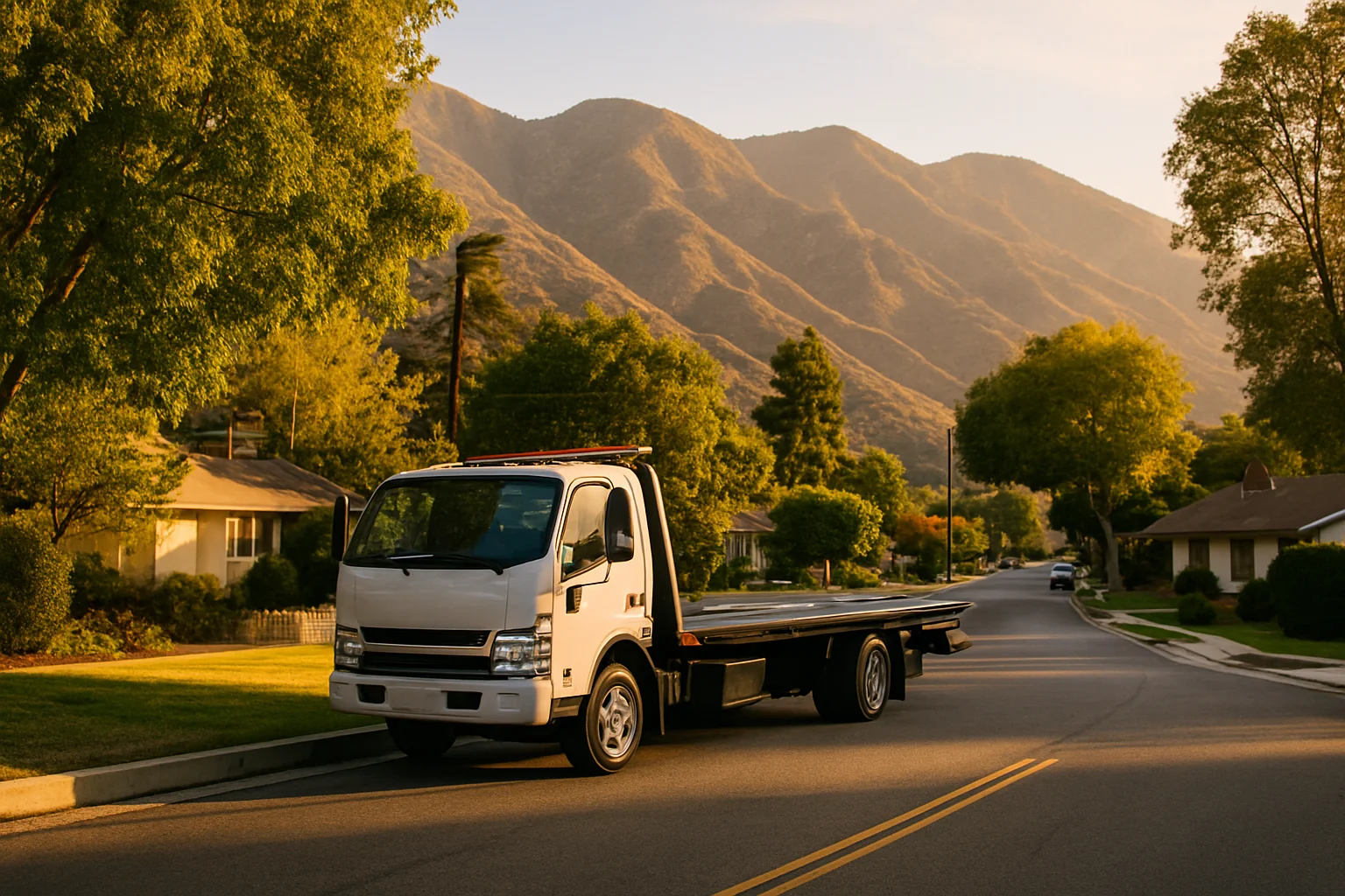 Flatbed tow truck in La Crescenta, California