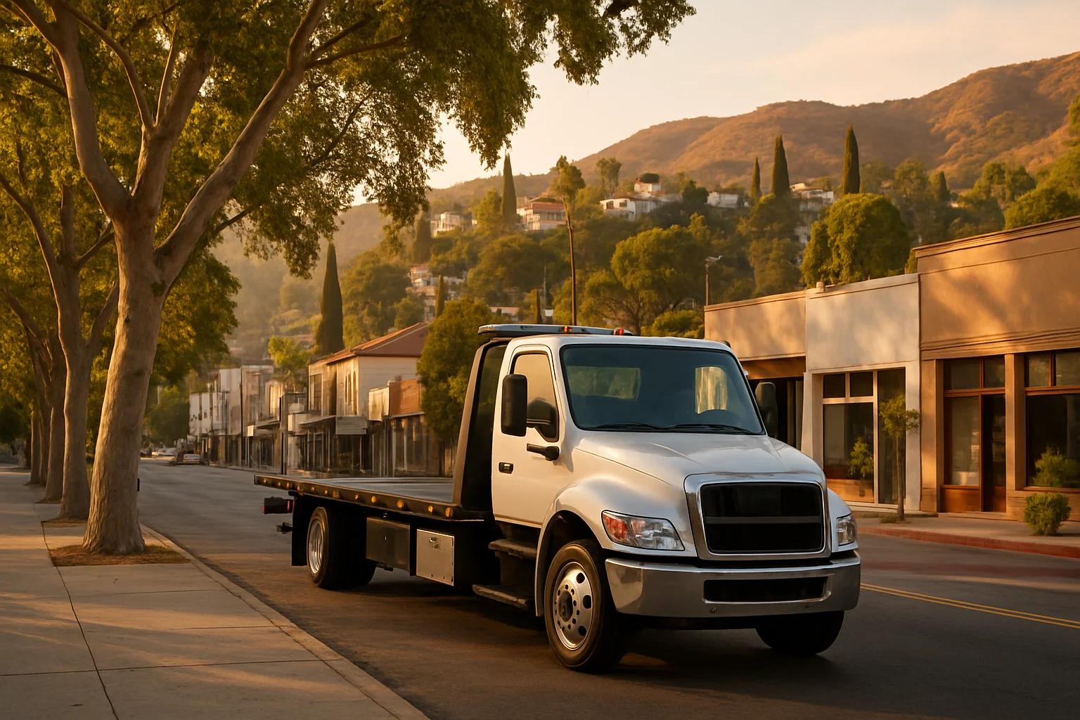 Flatbed tow truck in Los Feliz, California