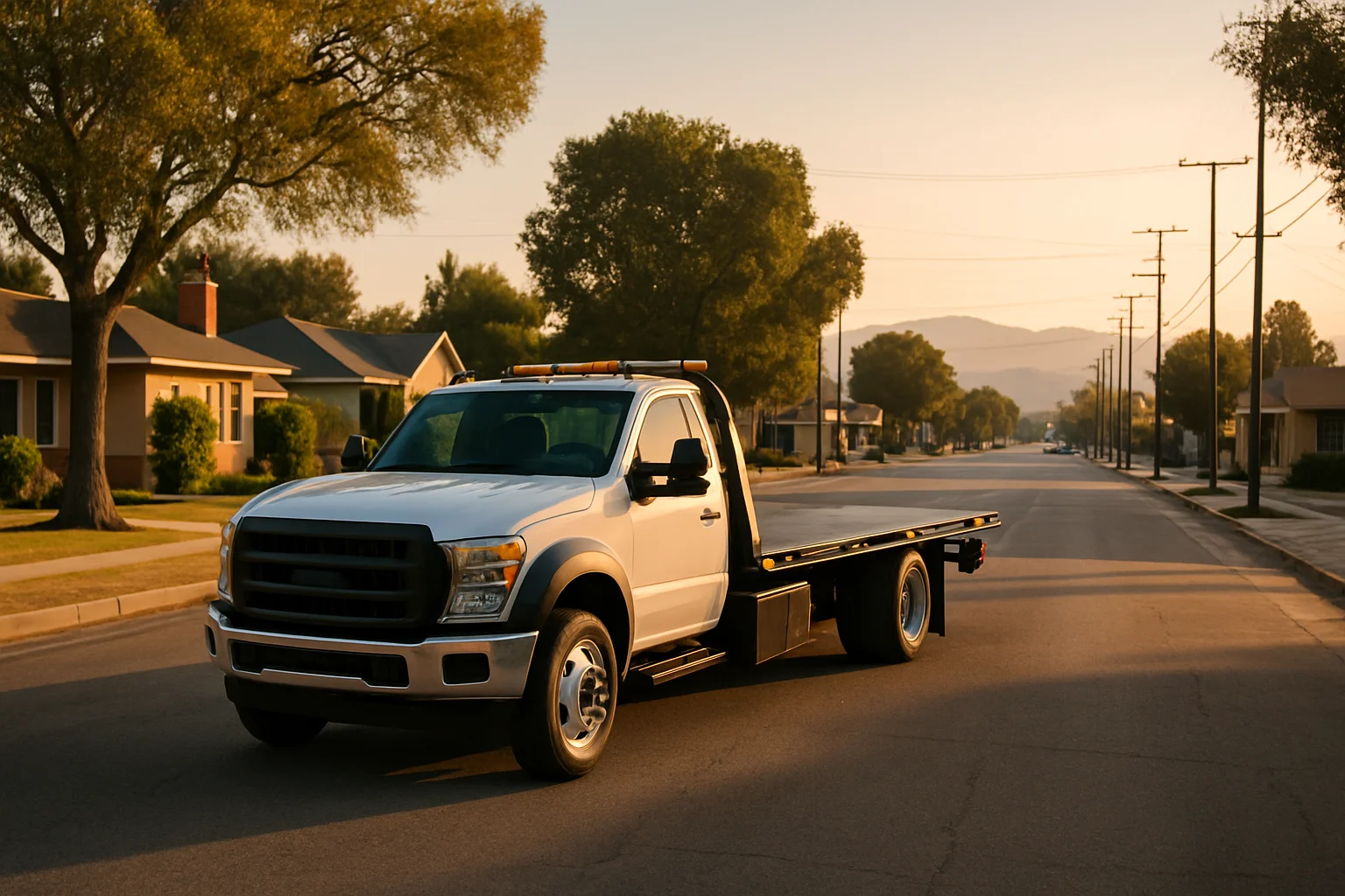 Flatbed tow truck in North Hills, California