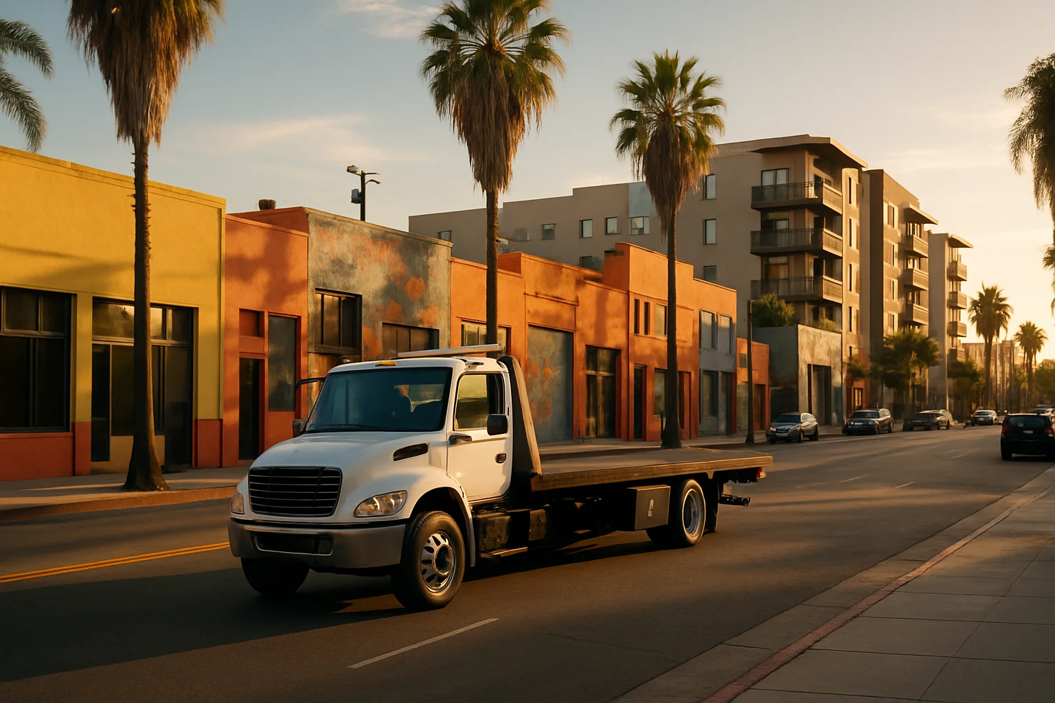 Flatbed tow truck in North Hollywood, California