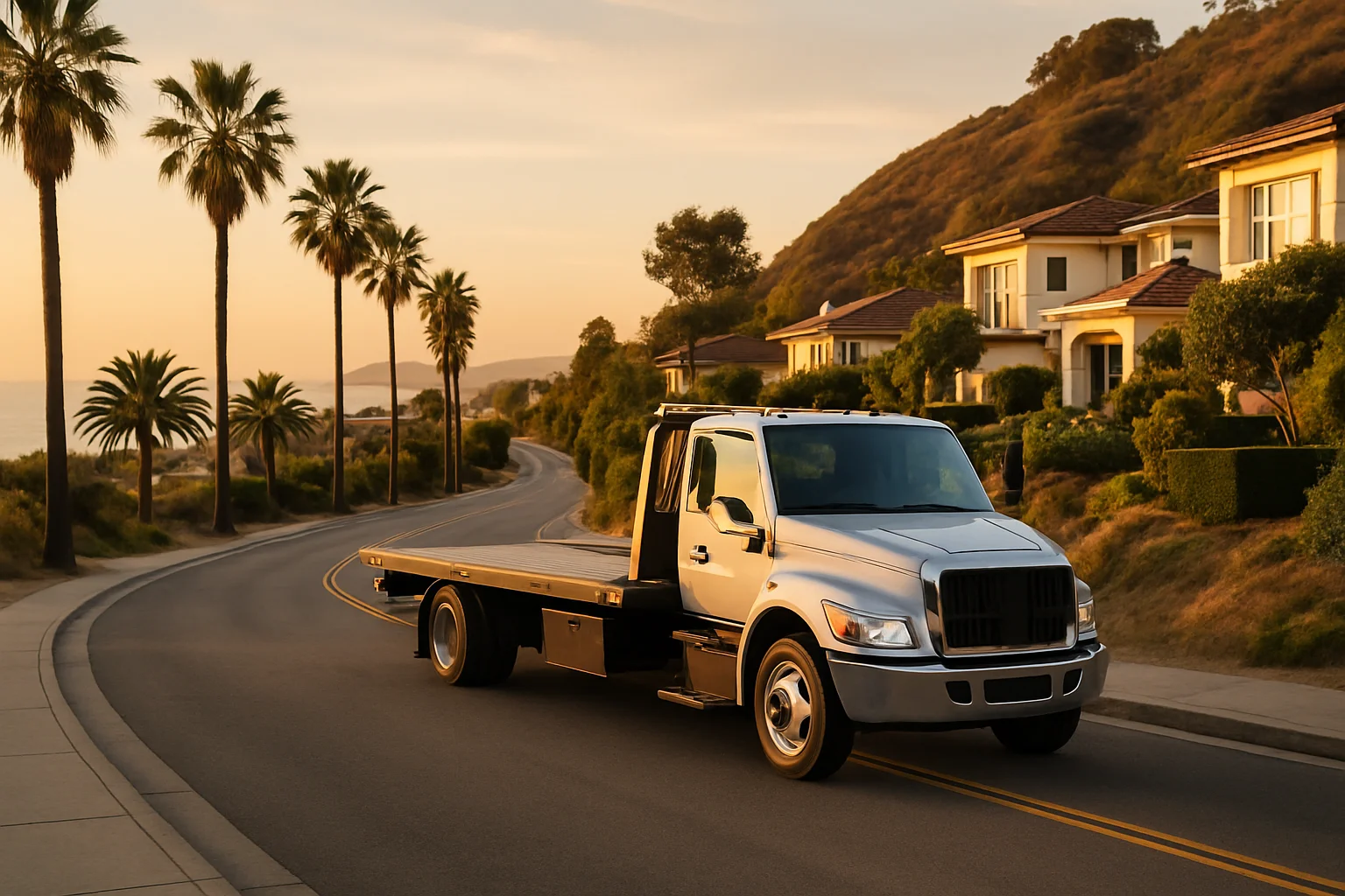 Flatbed tow truck in Pacific Palisades, California