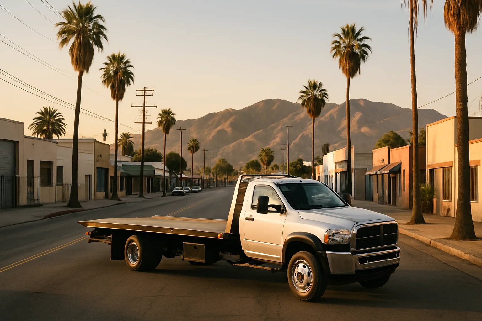 Flatbed tow truck in Pacoima, California