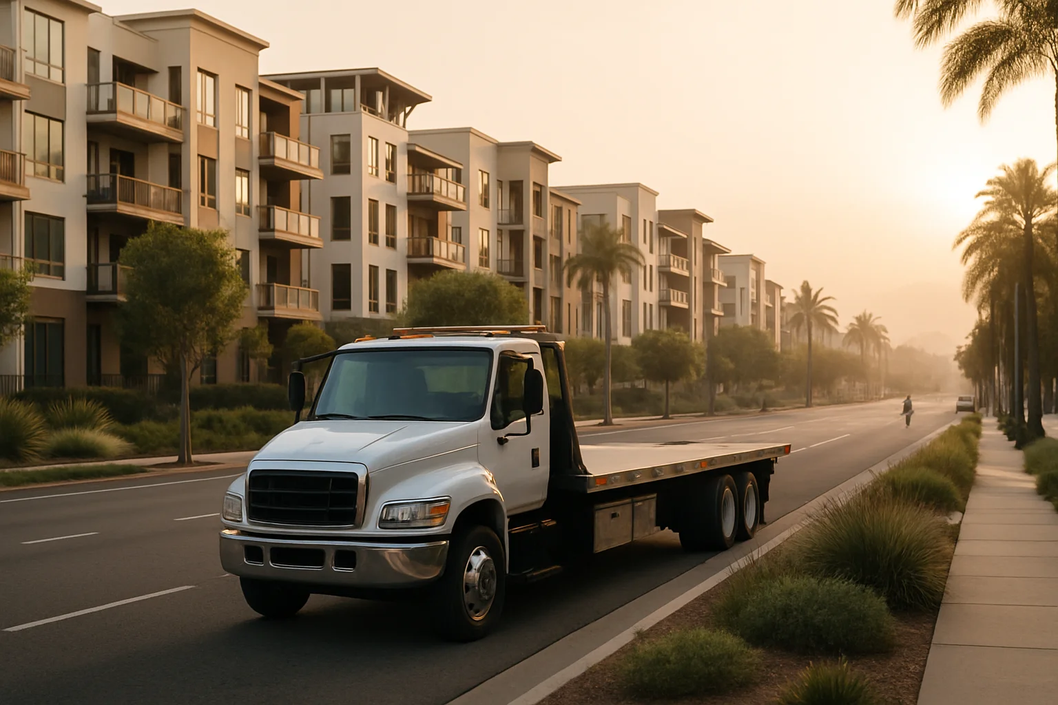 Flatbed tow truck in Playa Vista, California