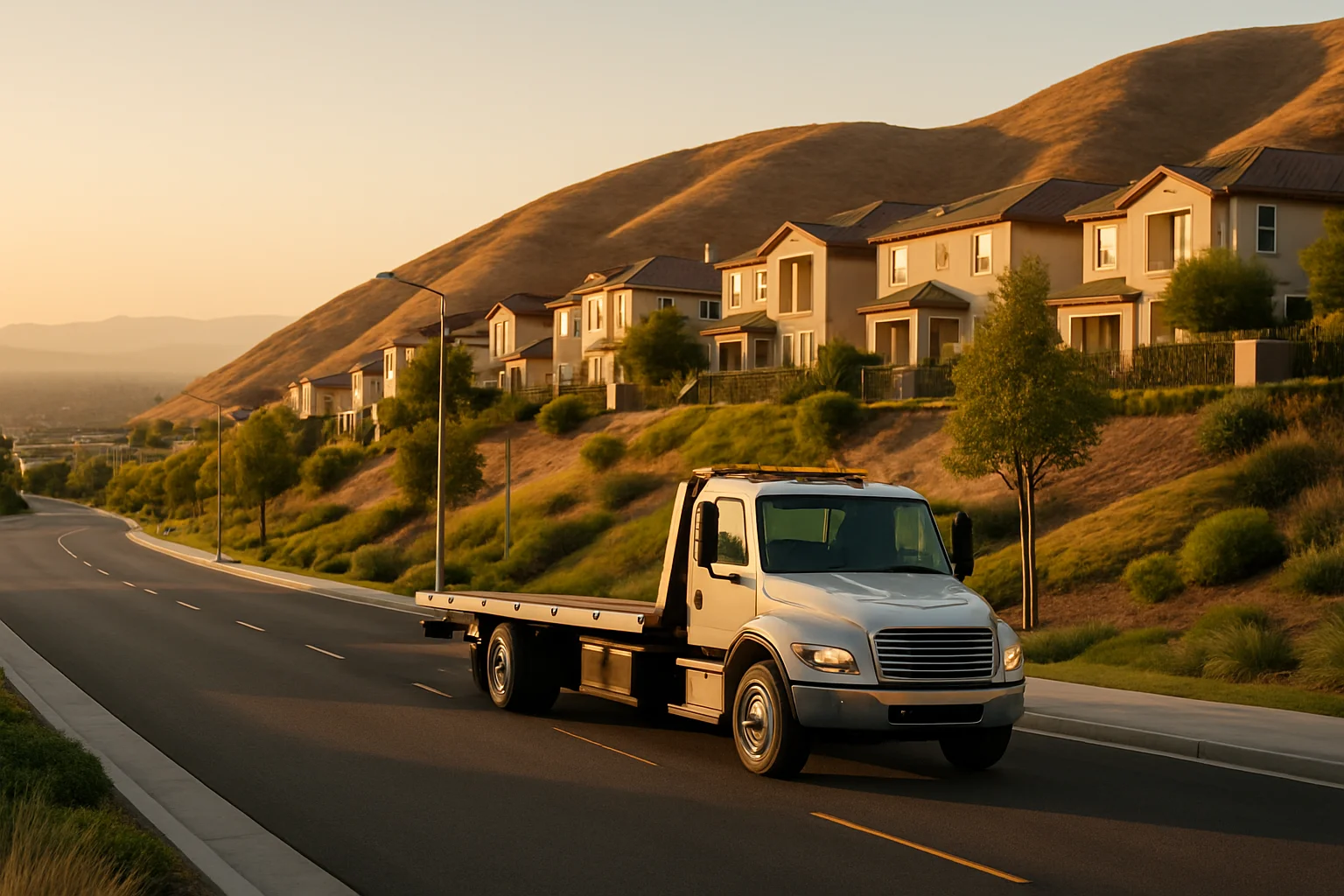 Flatbed tow truck in Porter Ranch, California