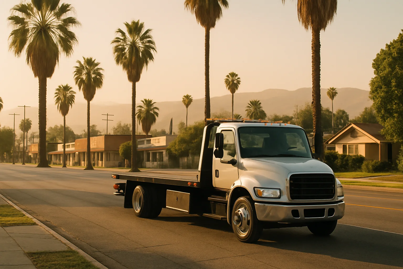 Flatbed tow truck in Reseda, California