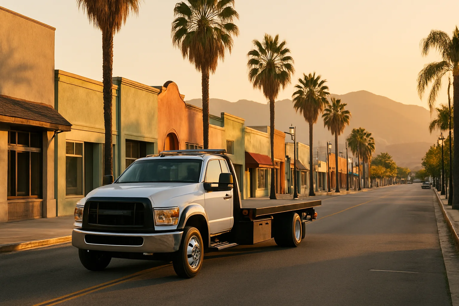 Flatbed tow truck in San Fernando, California