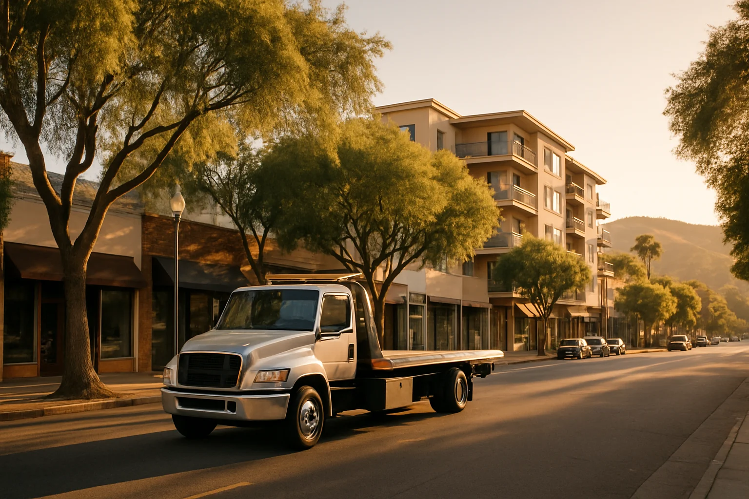 Flatbed tow truck in Sherman Oaks, California