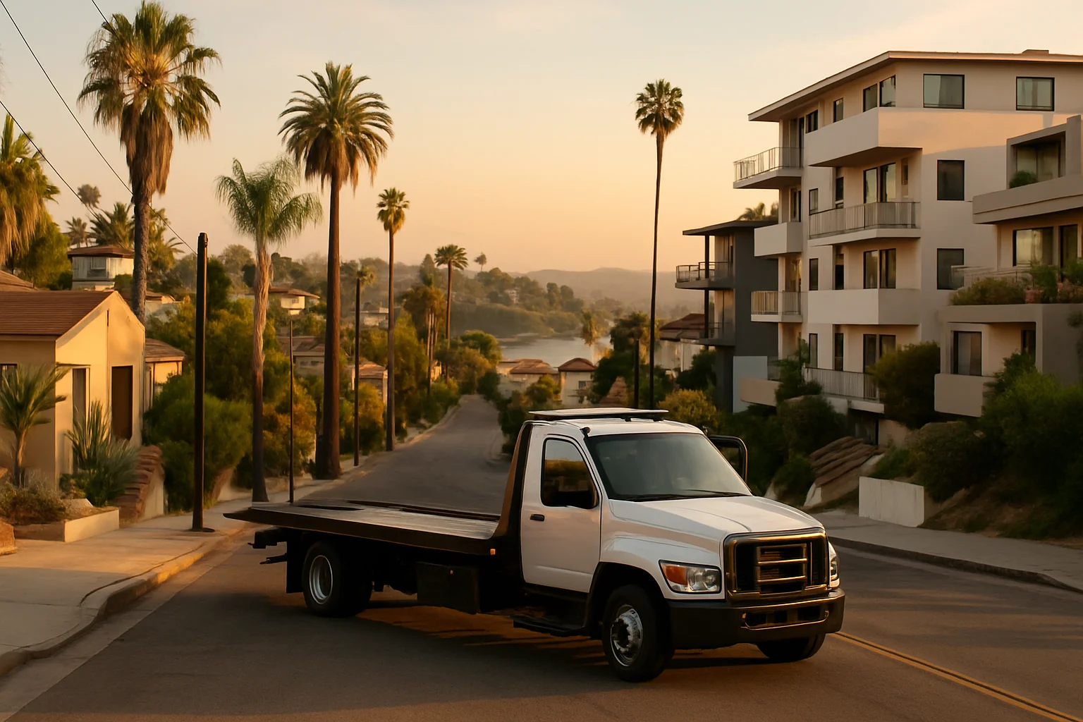 Flatbed tow truck in Silver Lake, California