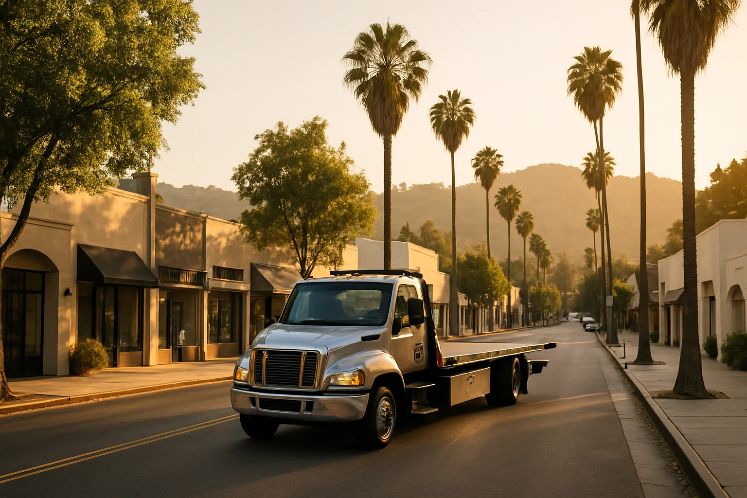 Flatbed tow truck in Studio City, California
