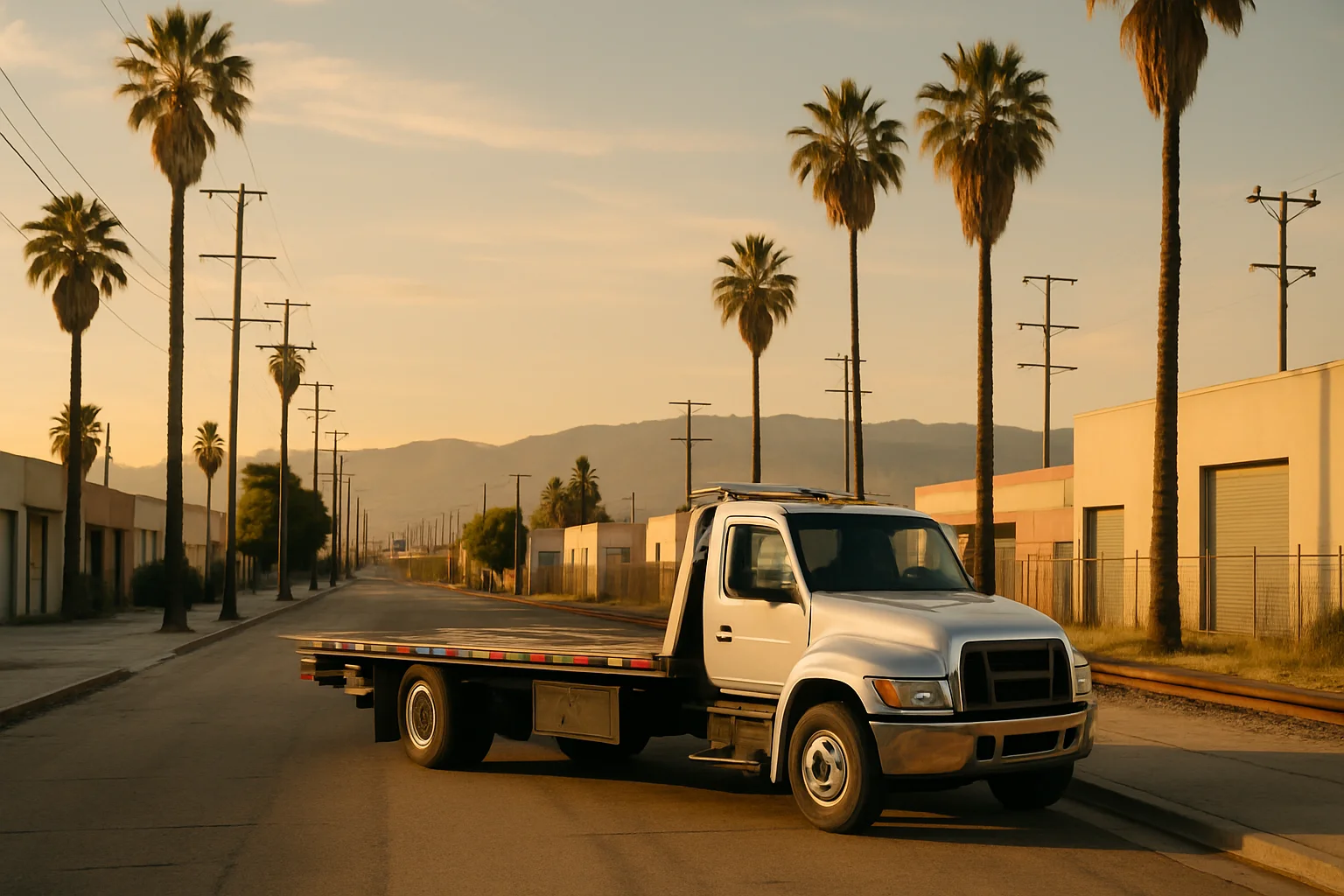 Flatbed tow truck in Sun Valley, California