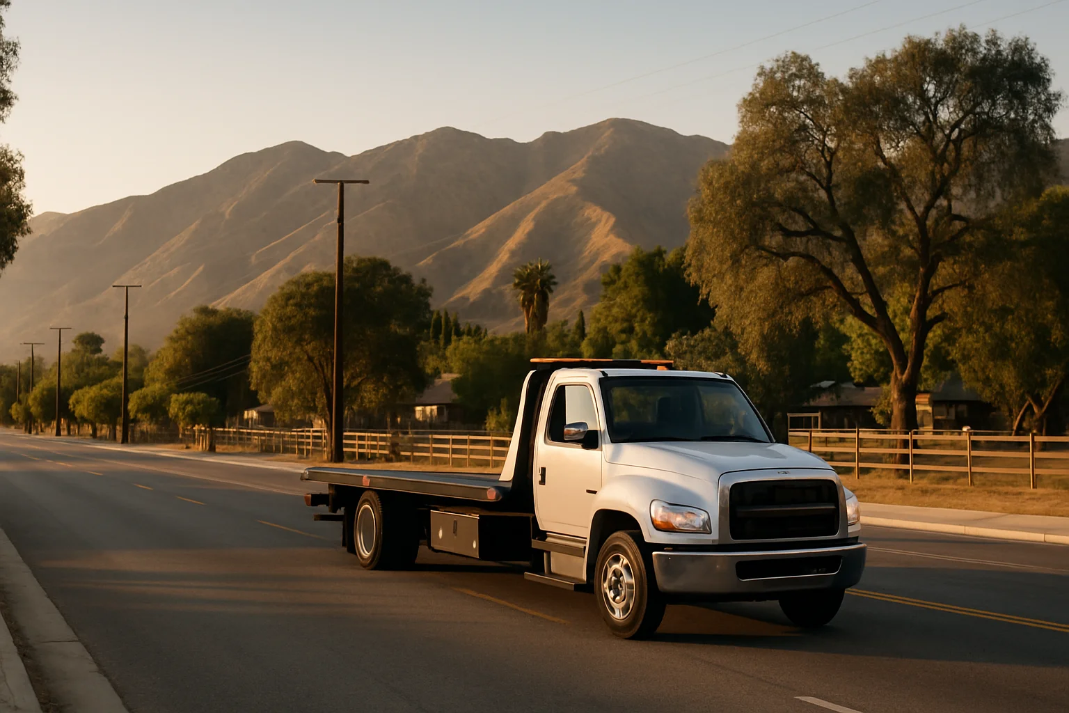 Flatbed tow truck in Sylmar, California