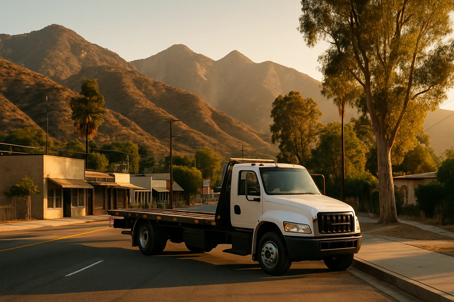 Flatbed tow truck in Tujunga, California