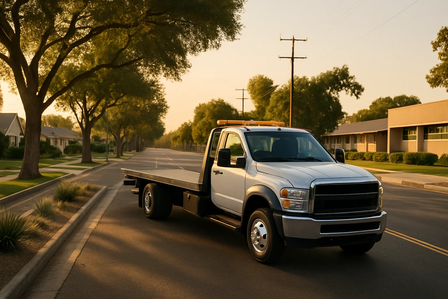 Flatbed tow truck in Valley Glen, California