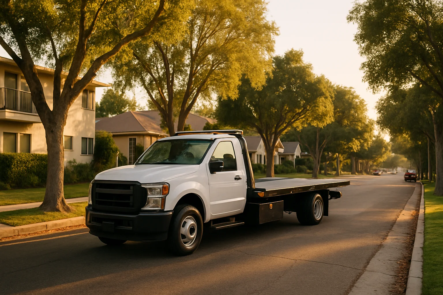 Flatbed tow truck in Valley Village, California