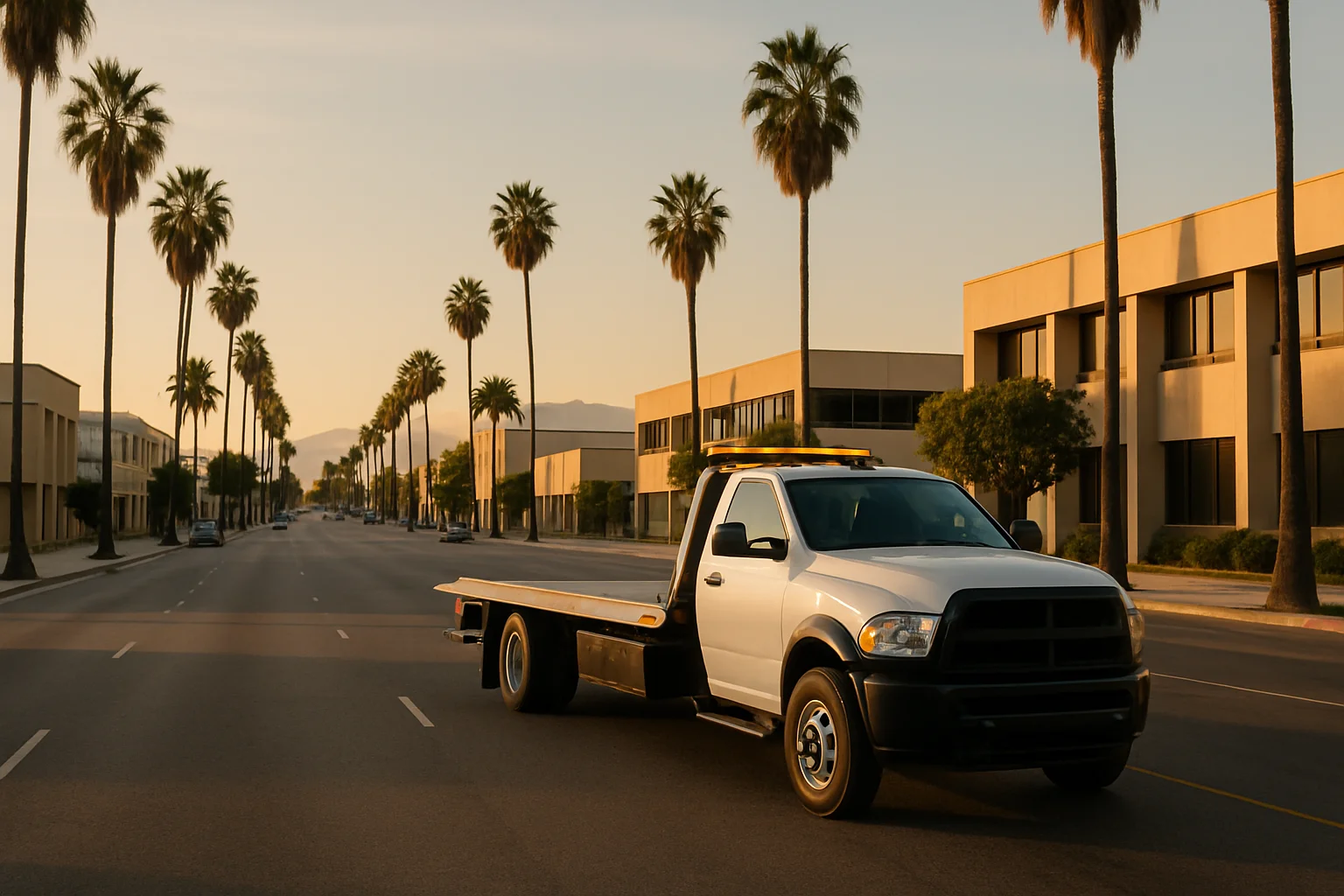 Flatbed tow truck in Van Nuys, California