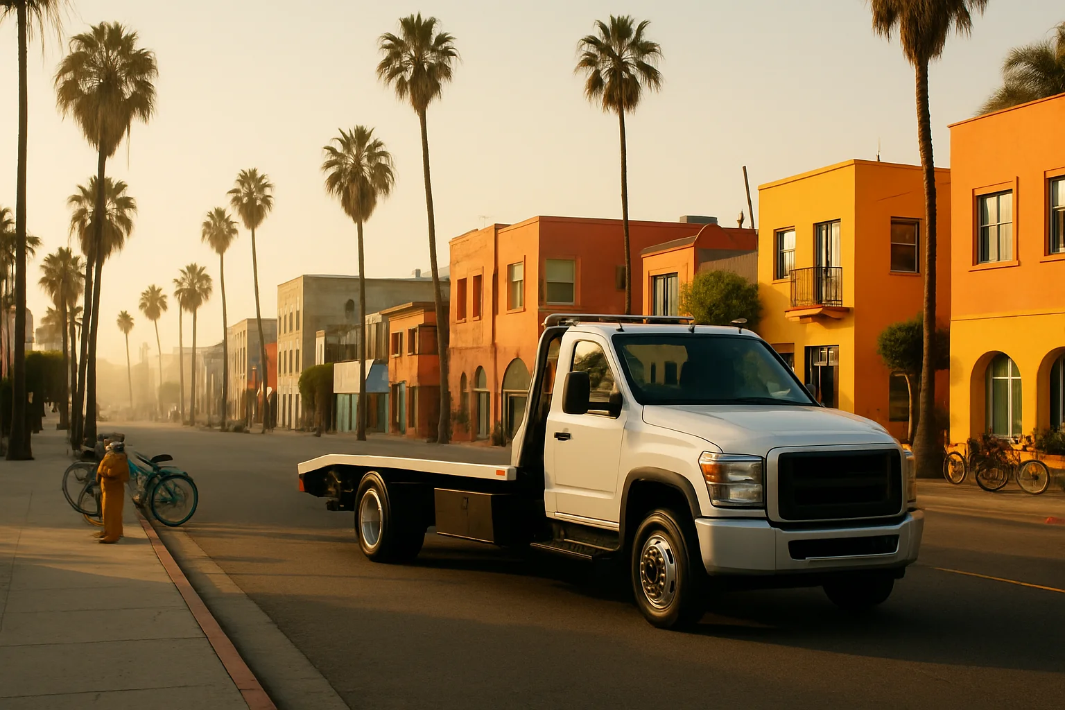Flatbed tow truck in Venice, California