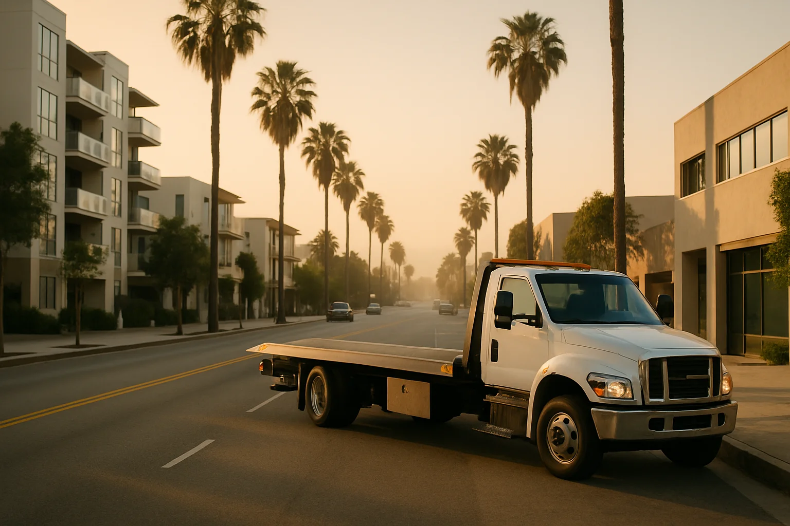 Flatbed tow truck in West LA, California